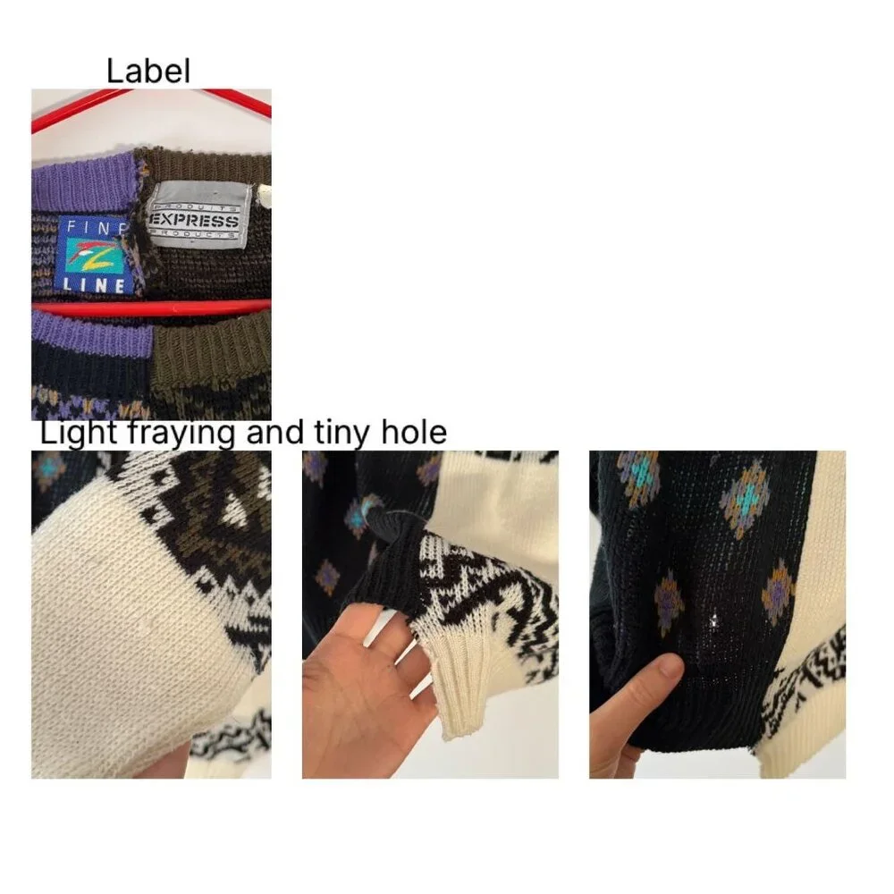 vintage reworked upcycled half and half unique split knit grandpa sweater large - Picture 9 of 9